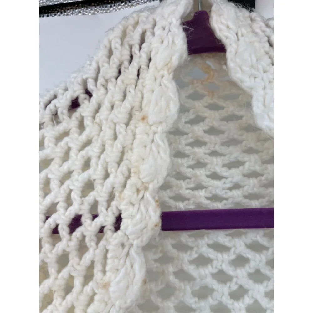 Vintage Pineapple Crochet Shawl Fringe Wrap Ivory Boho Festival One Size - Picture 14 of 16